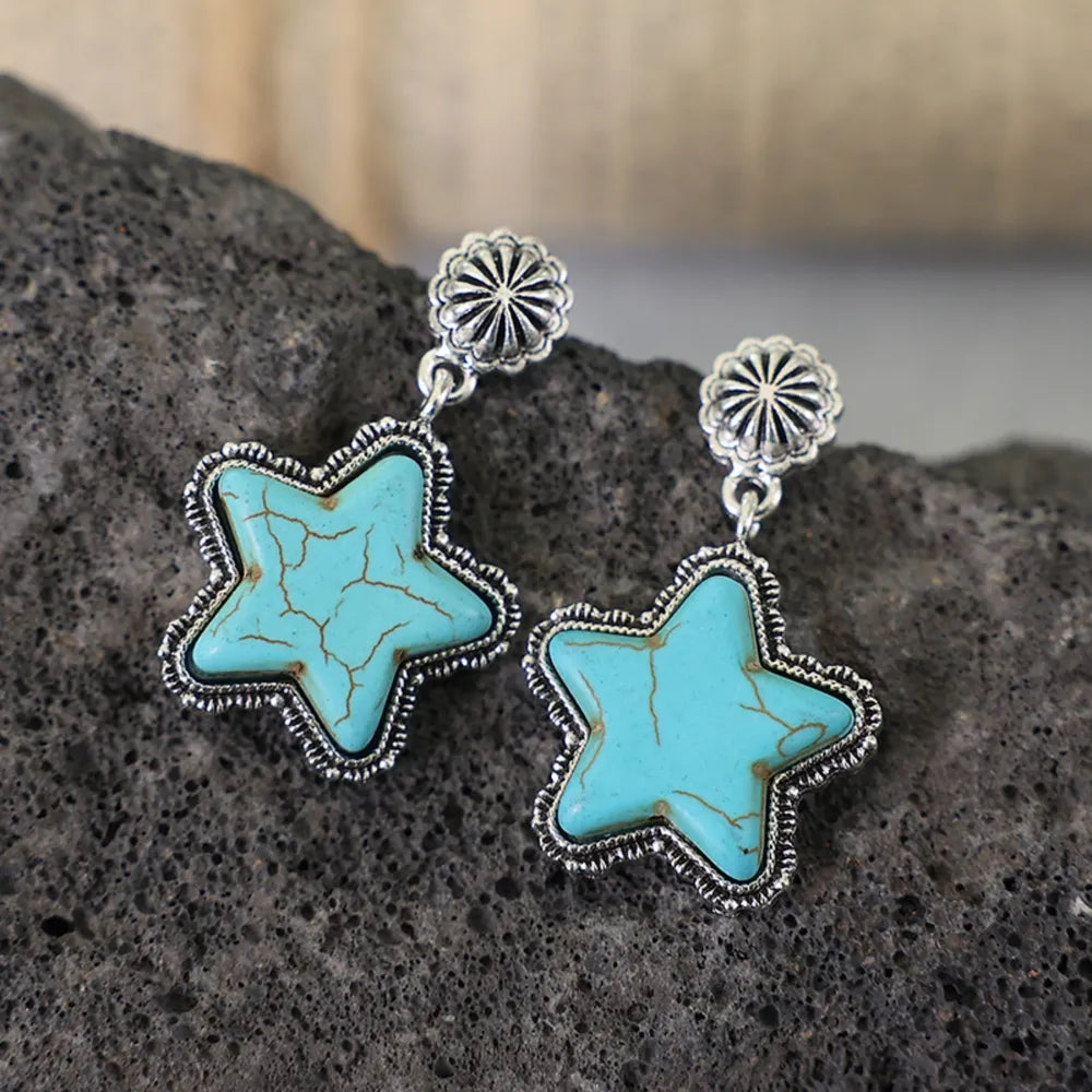 Turquoise Alloy Star Earrings