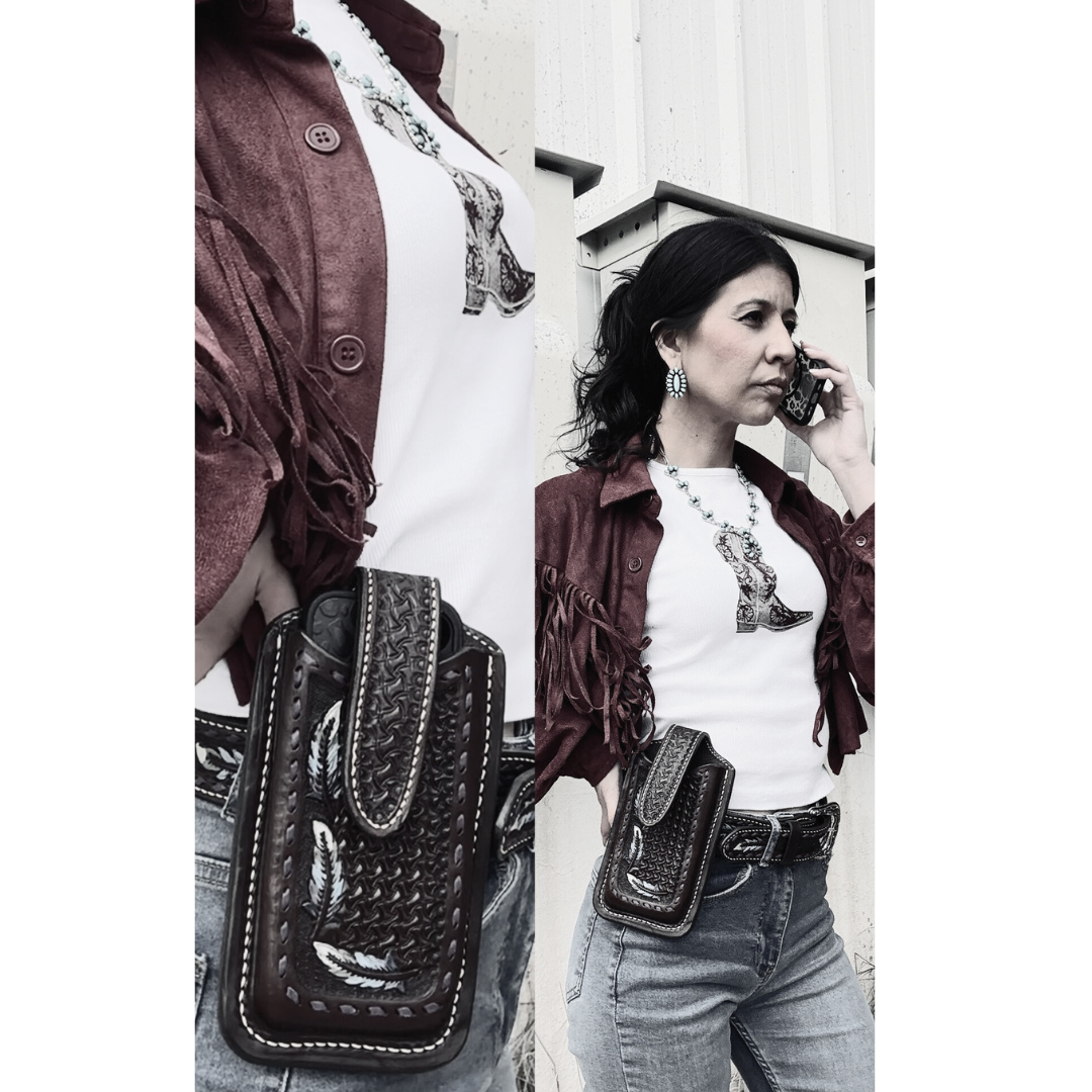Black Cowboy Stitch Cell Phone Holster