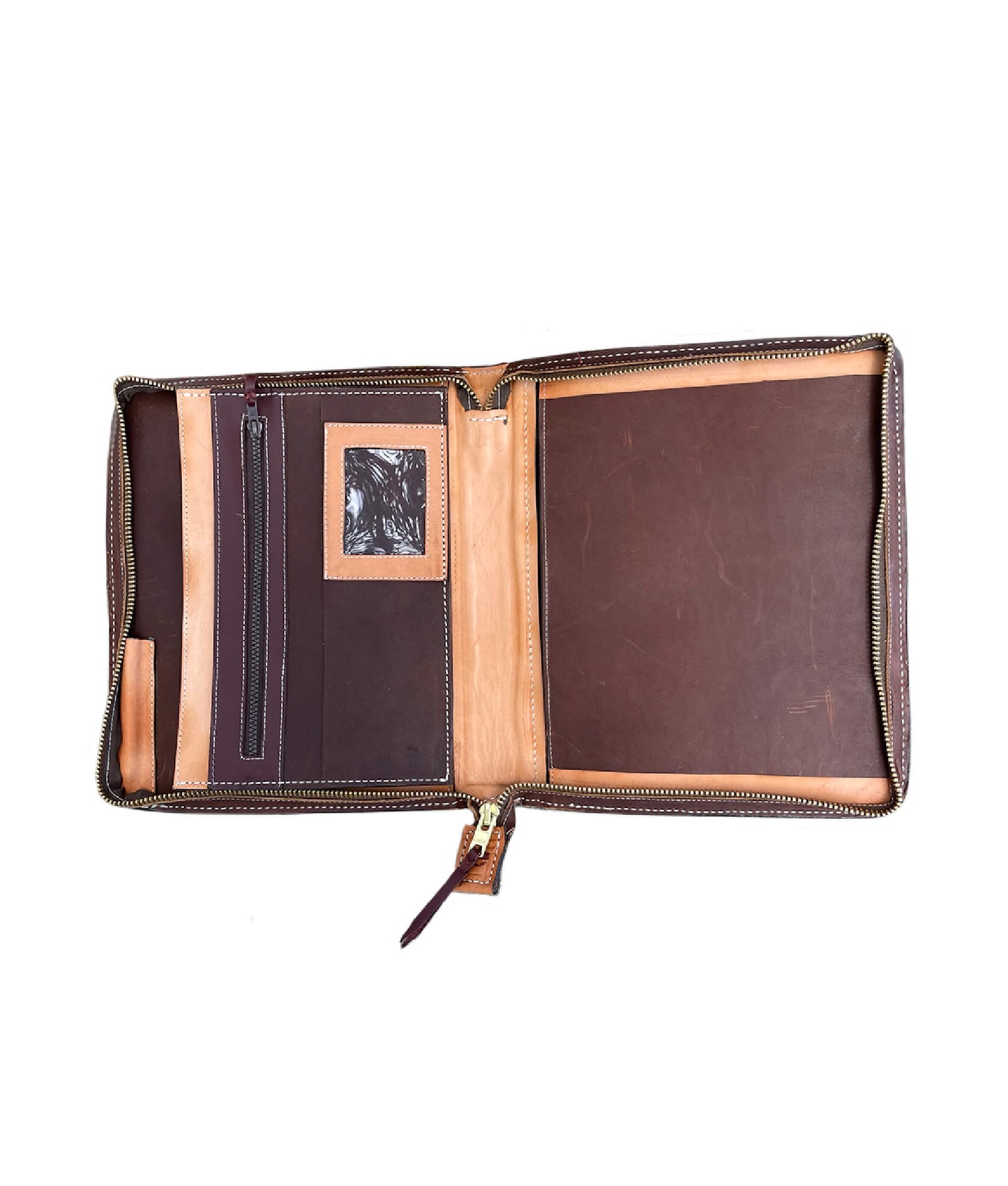 Cowboy Briefcase golden and toast leather oak leaf tooling with background paint