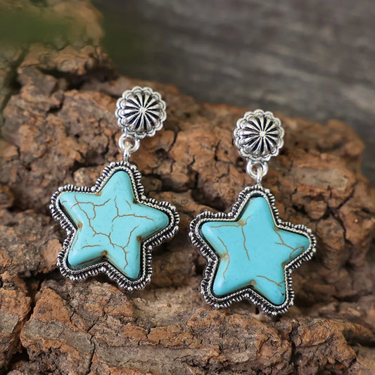Turquoise Alloy Star Earrings