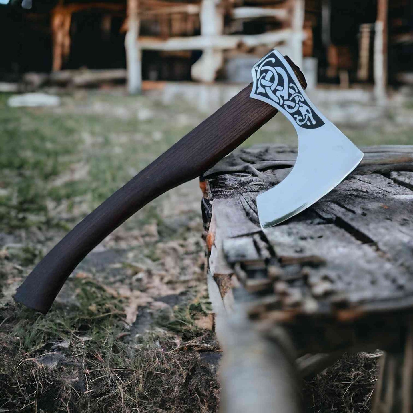 Norse Serpent Viking Axe – Hand-Forged 1075 Steel Bearded Axe, Rosewood Handle