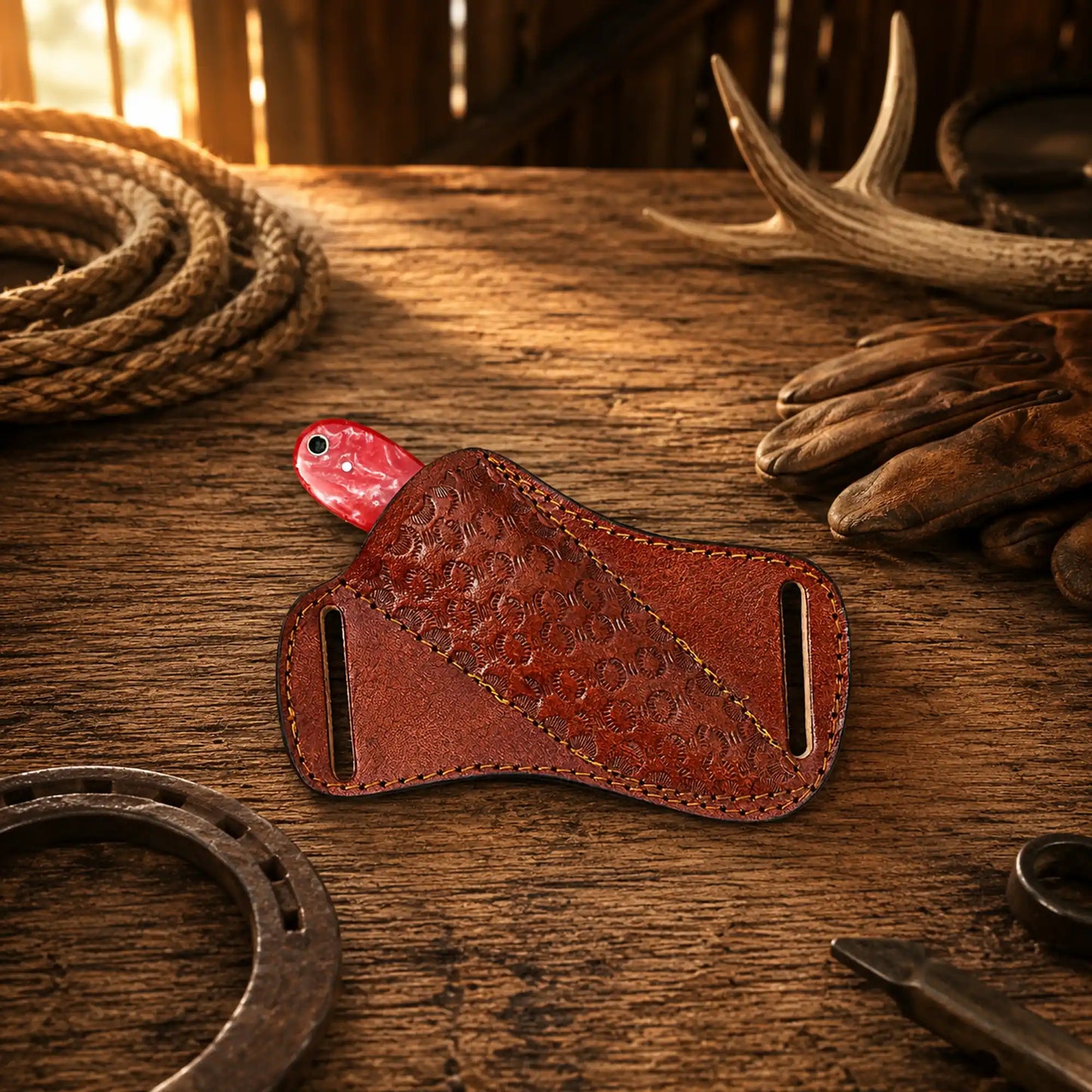 Hand-Forged Rasp Steel Cowboy Skinning Knife – Epoxy Resin Handle & Pancake Leather Sheath