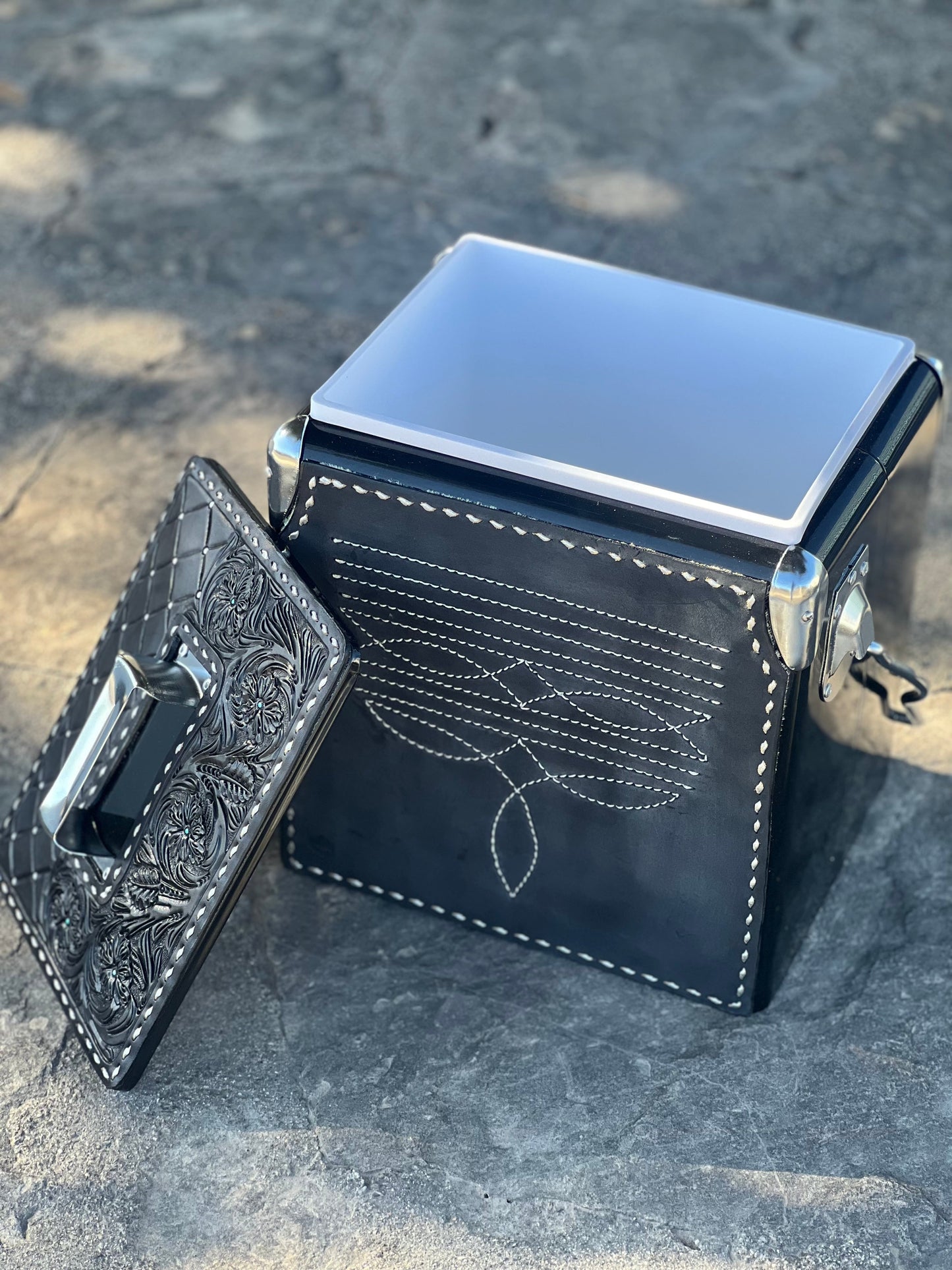 Retro BLACK Cowboy Stitch Cooler