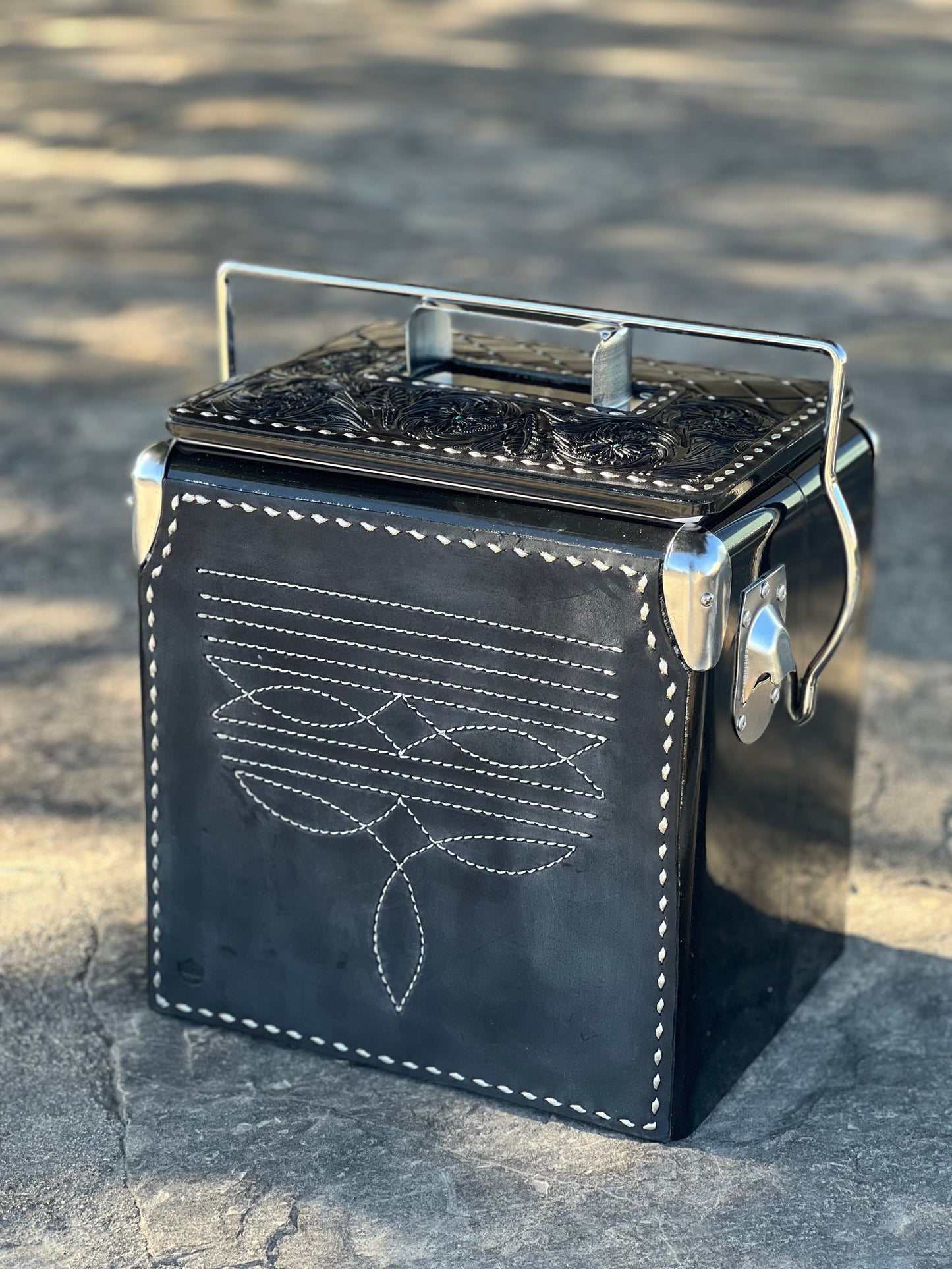 Retro BLACK Cowboy Stitch Cooler