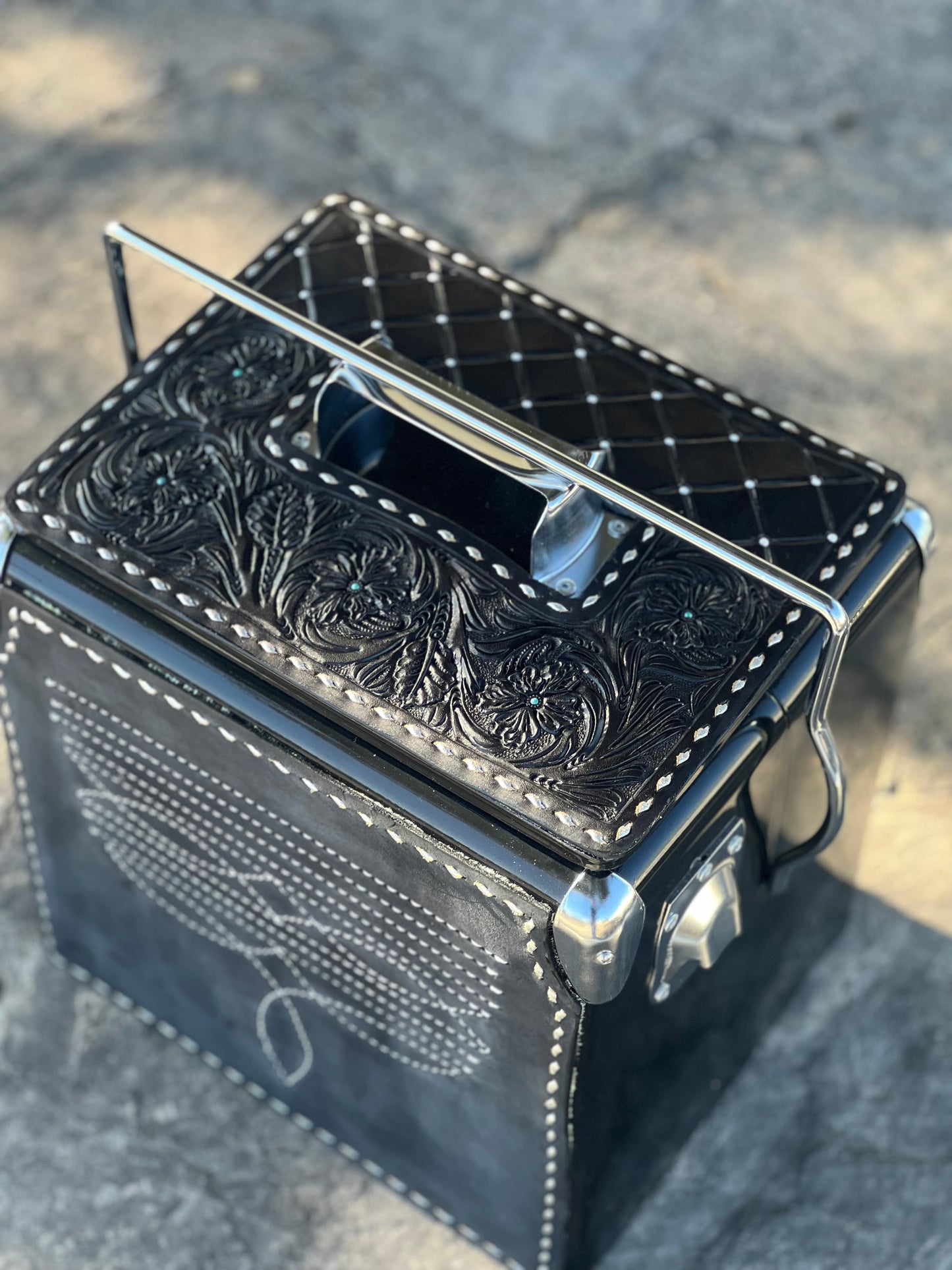 Retro BLACK Cowboy Stitch Cooler