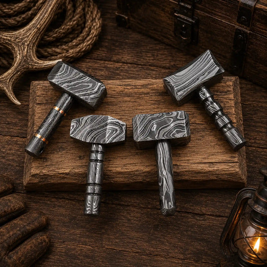 Mini Mjölnir Damascus Hammer Pendant – Handcrafted Norse Gift