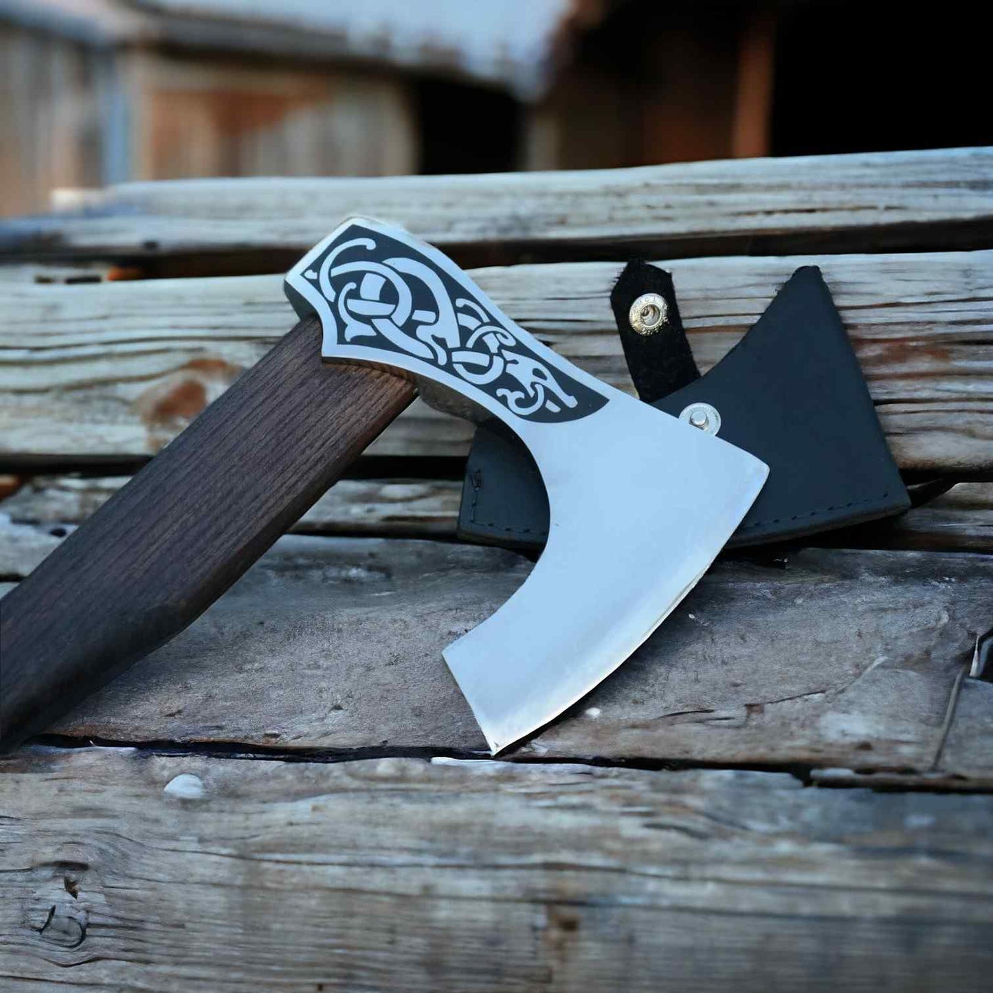 Norse Serpent Viking Axe – Hand-Forged 1075 Steel Bearded Axe, Rosewood Handle