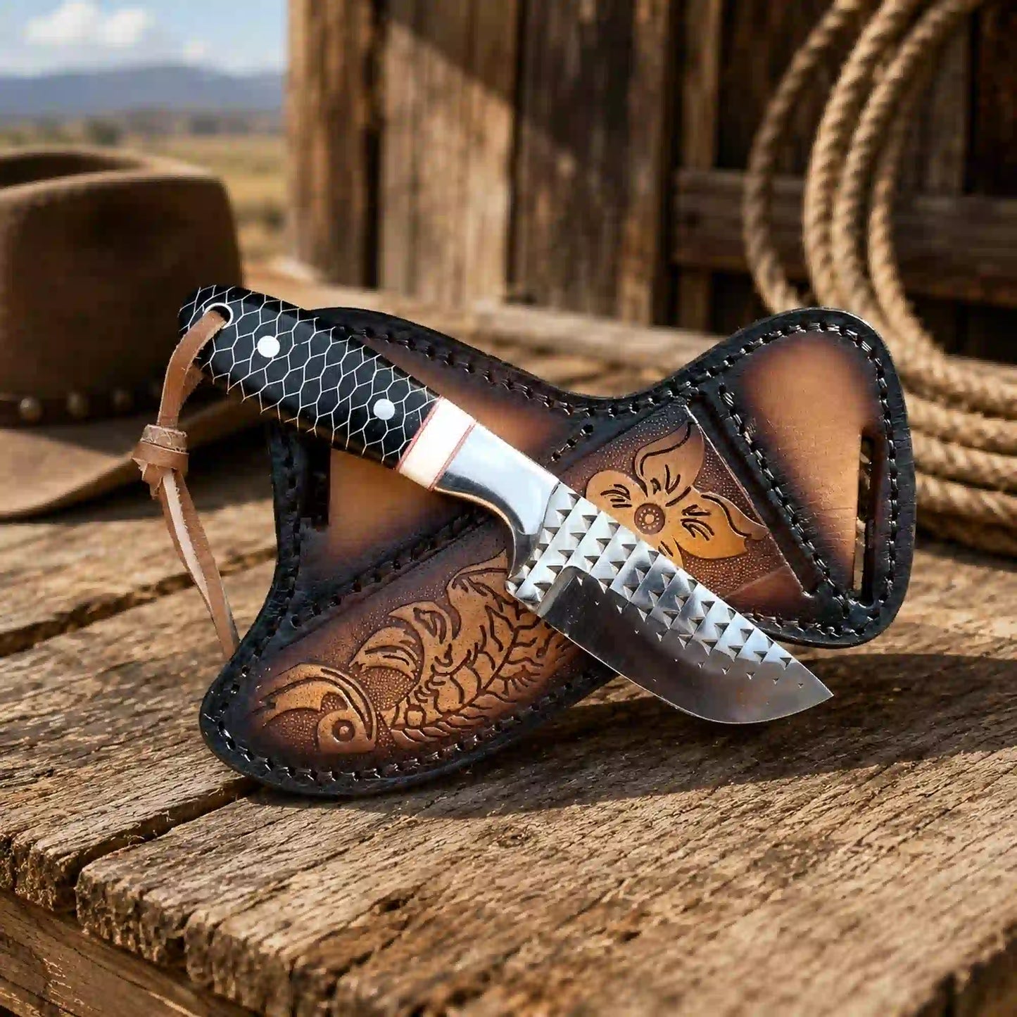Buckaroo Knife | Camel Bone and Honeycomb with Crossdraw Sheath