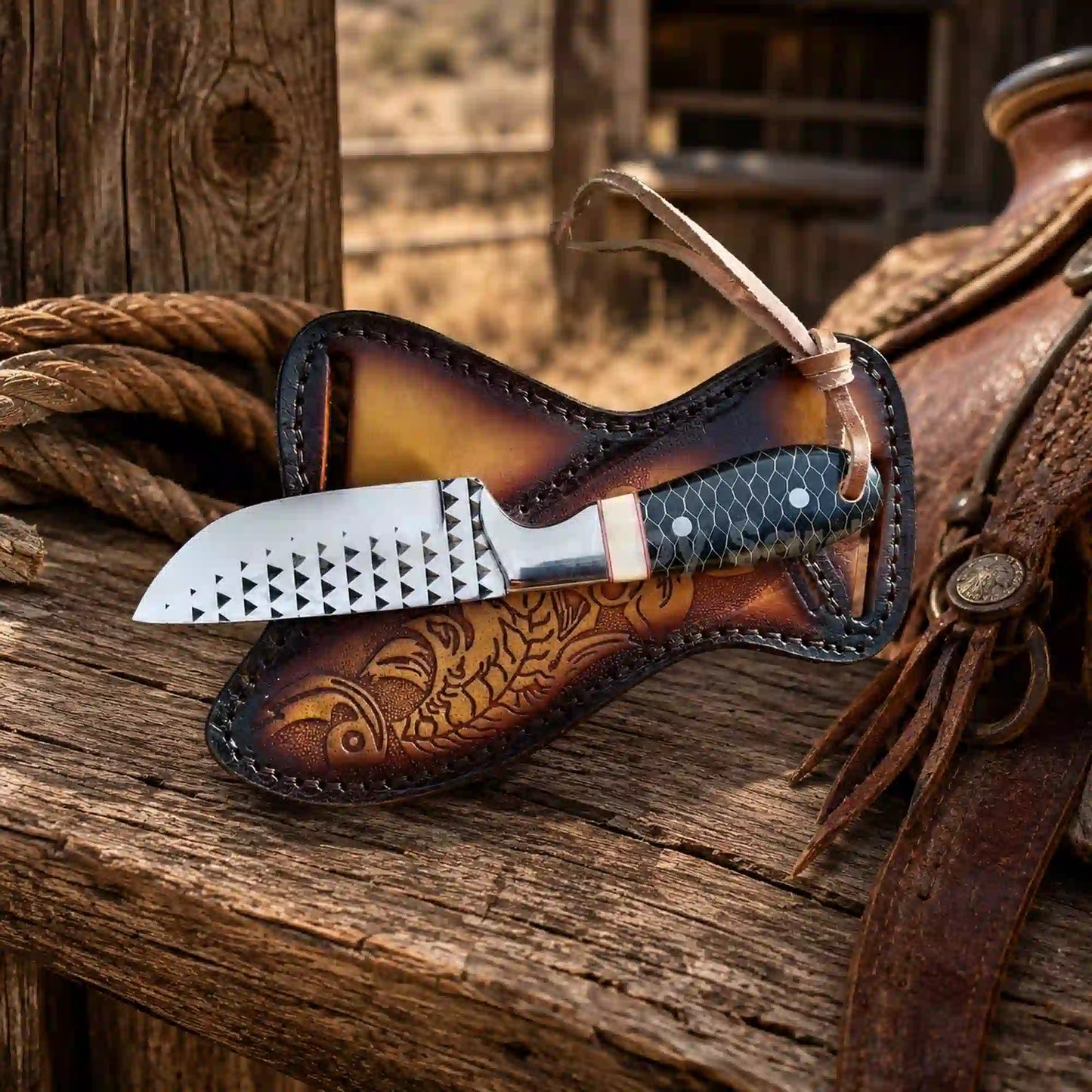 Buckaroo Knife | Camel Bone and Honeycomb with Crossdraw Sheath