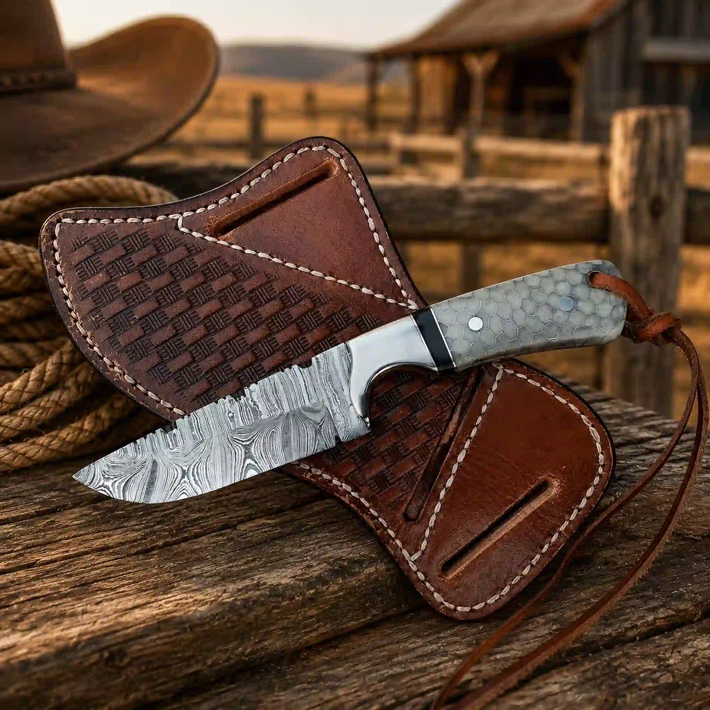Buckaroo Knife | Damascus Steel with Pakka Wood Handle