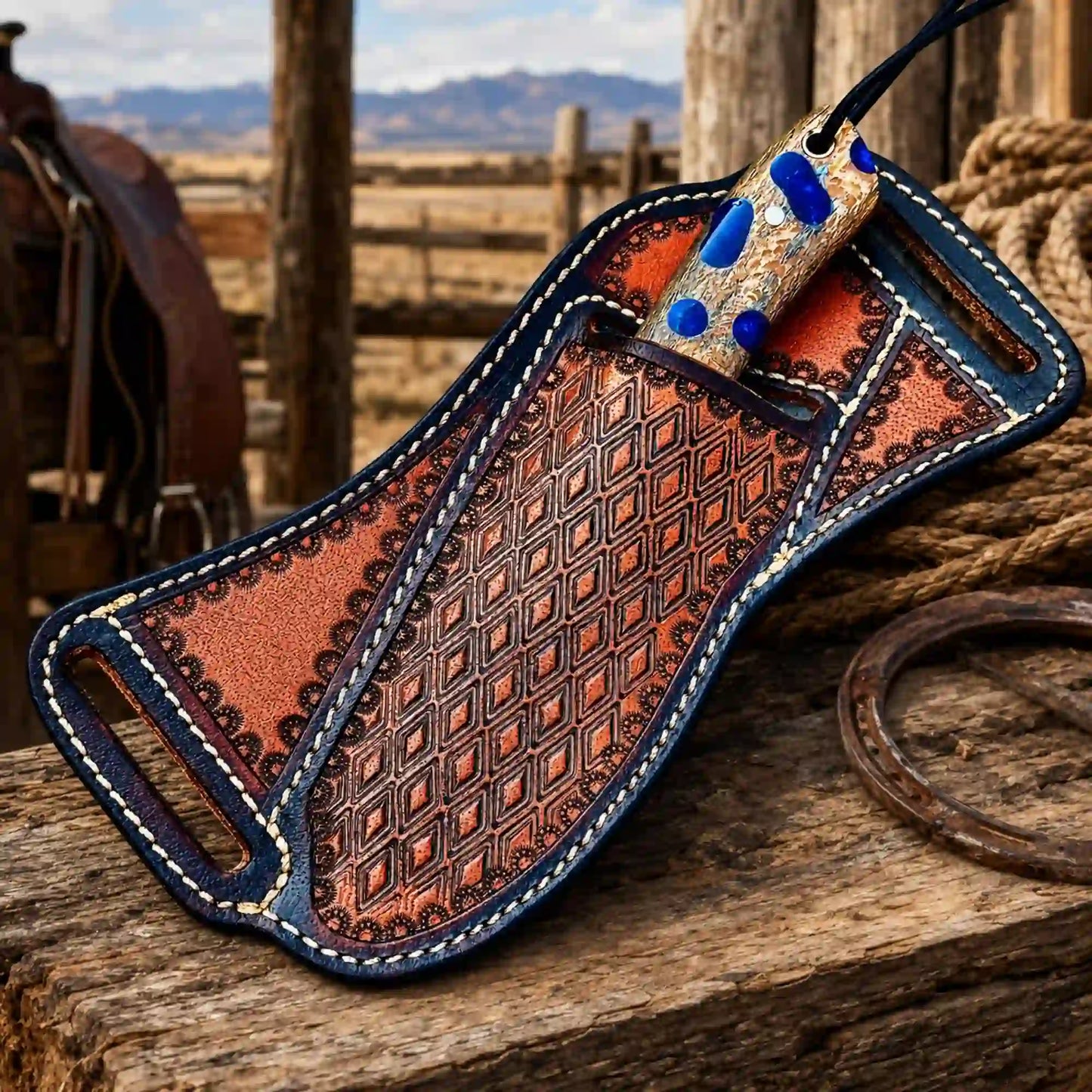 Buckaroo Knife | Rasp Steel with Cholla Cactus and Turquoise Handle