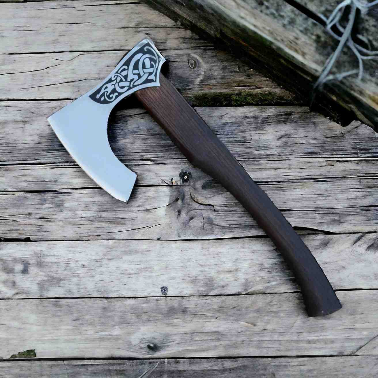 Norse Serpent Viking Axe – Hand-Forged 1075 Steel Bearded Axe, Rosewood Handle