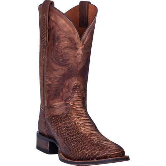 Mens Square Toe Python Patterned Leather Boot - KA