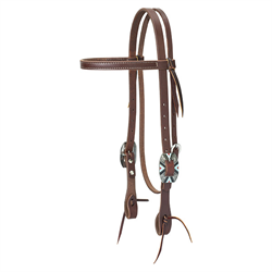 Working Cowboy Browband Headstall, Rope Edge Hardware, Golden Chestnut