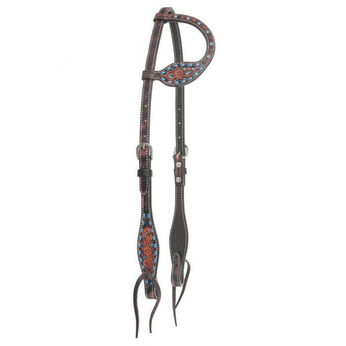 Bronco Blue Texas Flower One Ear Headstall by Circle Y