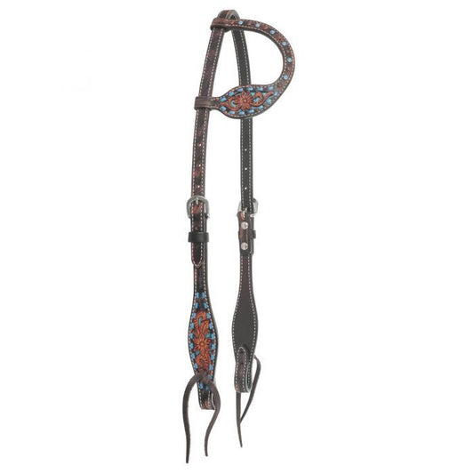 Bronco Blue Texas Flower One Ear Headstall by Circle Y