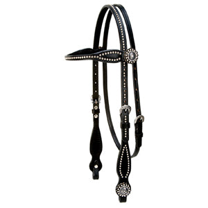 Back in Black Browband Headstall with Nickel Brass Spots