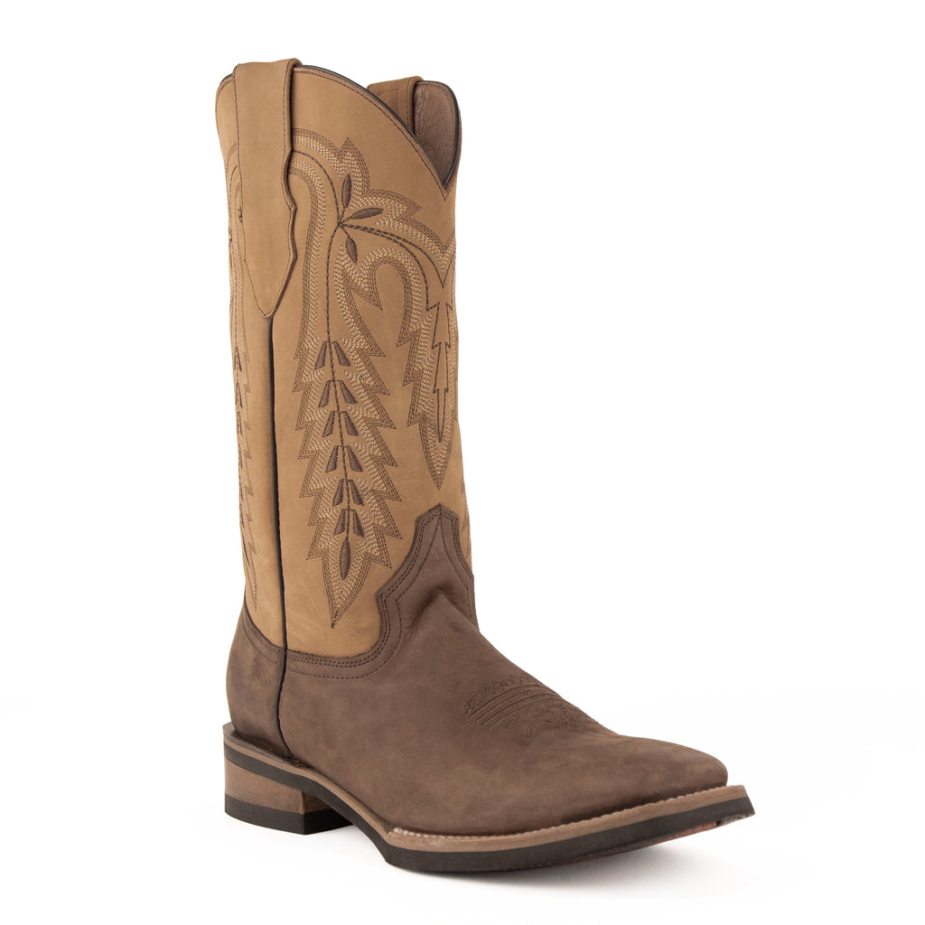 Men s Ferrini Square Toe Chocolate with Antique Saddle Brown