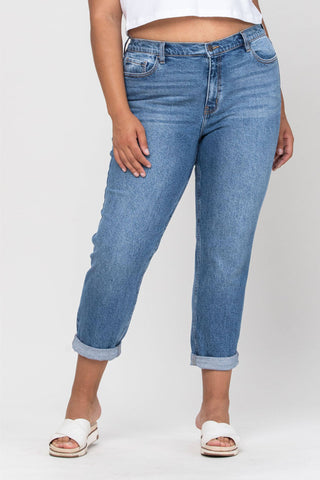 Plus Size Rolled Cuff Cropped Mom Jeans