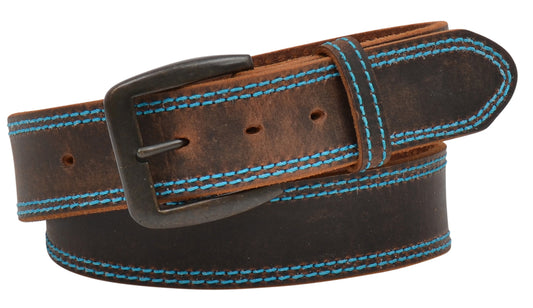 3D 1 1/2" Distressed Brown w/ Hot Blue Stitching