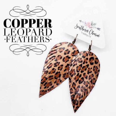 2.5" Copper Leopard Feathers Earrings