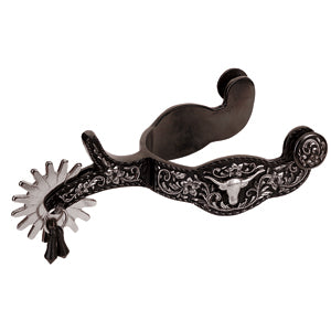 Men's Show Spurs with Engraved Floral Trim Longhorn Accent