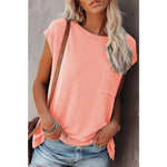 Soft Round Neckline Short Sleeve Tee by Esley - Coral