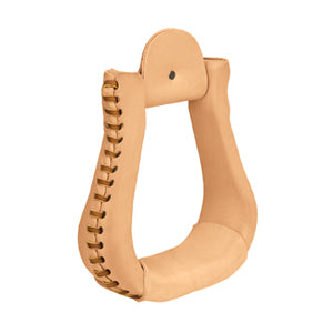 Natural Leather Covered Stirrups, Bell, 3" Neck