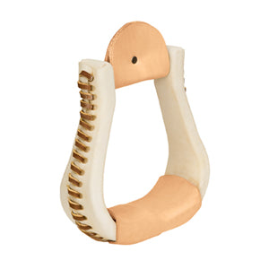 Rawhide Leather Covered Stirrups, Bell, 3" Neck