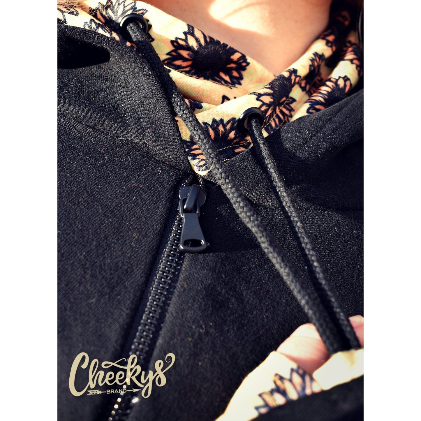Solid Black With Sunflowers Two Hood Hoodie by Cheekys