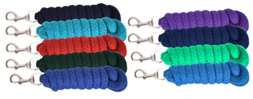 Colored Cotton Lead Rope - 8' Long with Brass Snap