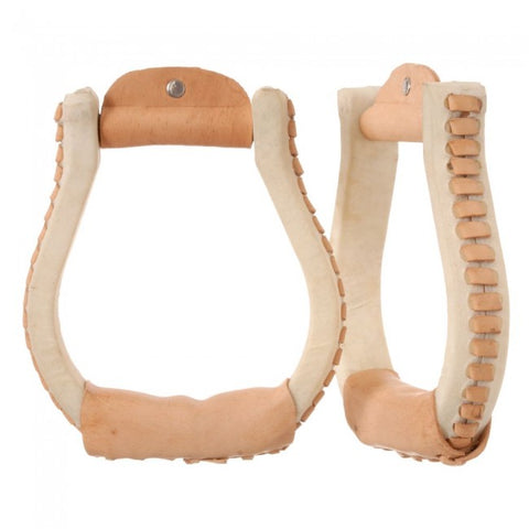 Leather Laced 1" Wide Rawhide Oxbow Stirrups with 3" Neck 57-3903-0-0