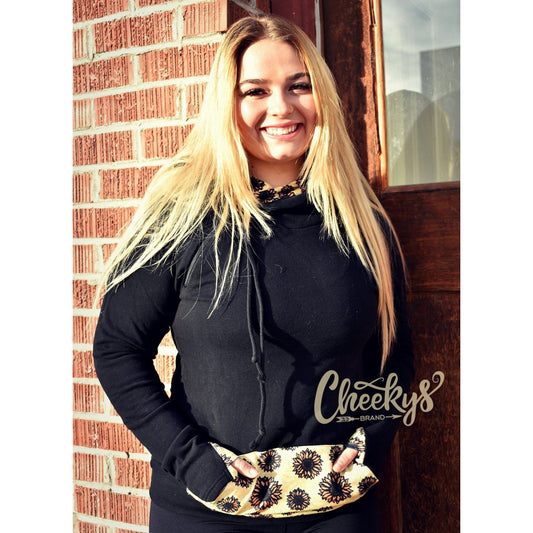 Solid Black With Sunflowers Two Hood Hoodie by Cheekys