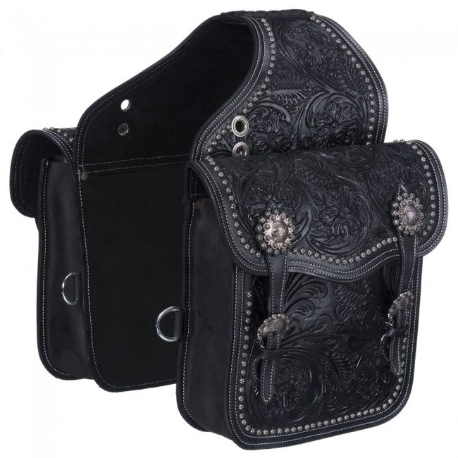 Leather Floral and Oak Leaf Tooled Saddle Bag