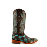 Ladies Ferrini Black and Teal Patchwork Boots