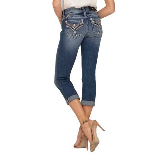 Women's Miss Me Detailed Heart Capri