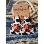 The Bessy Floral Cow Print Cow Tag Earrings by Cheekys