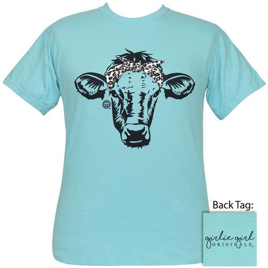 Leopard Bandana Cow T-Shirt - Lagoon Blue