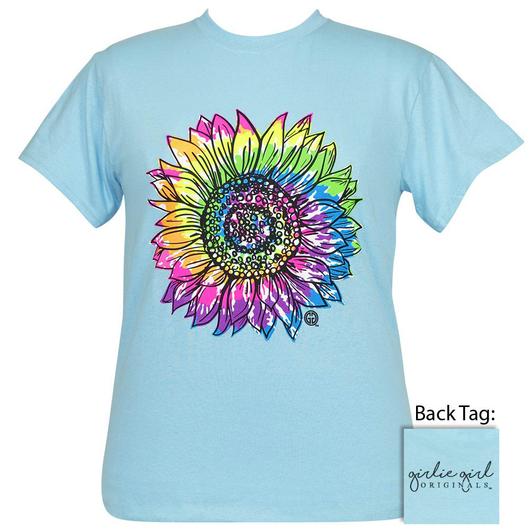 Ladies Tie-Dye Sunflower T-Shirt - Sky Blue