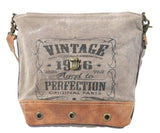 Vintage 1986 Canvas Shoulder Bag With Leather Trim And Flap