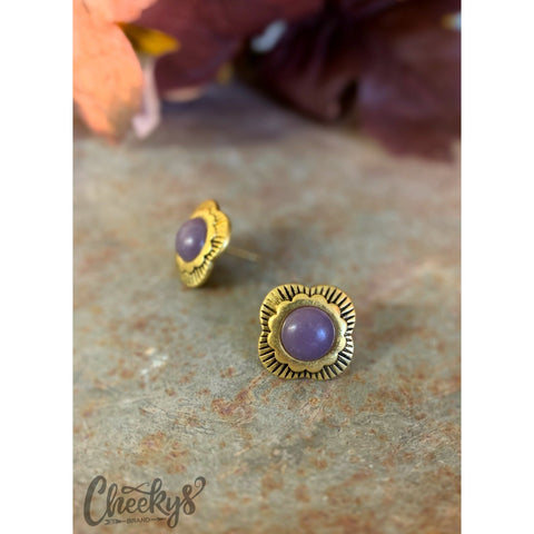 The Patsy Stud Earrings in Eggplant and Burnished Gold by Cheekys