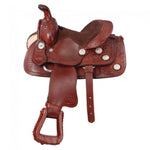 8" Miniature Western Tooled Trail Saddle w/Conchos